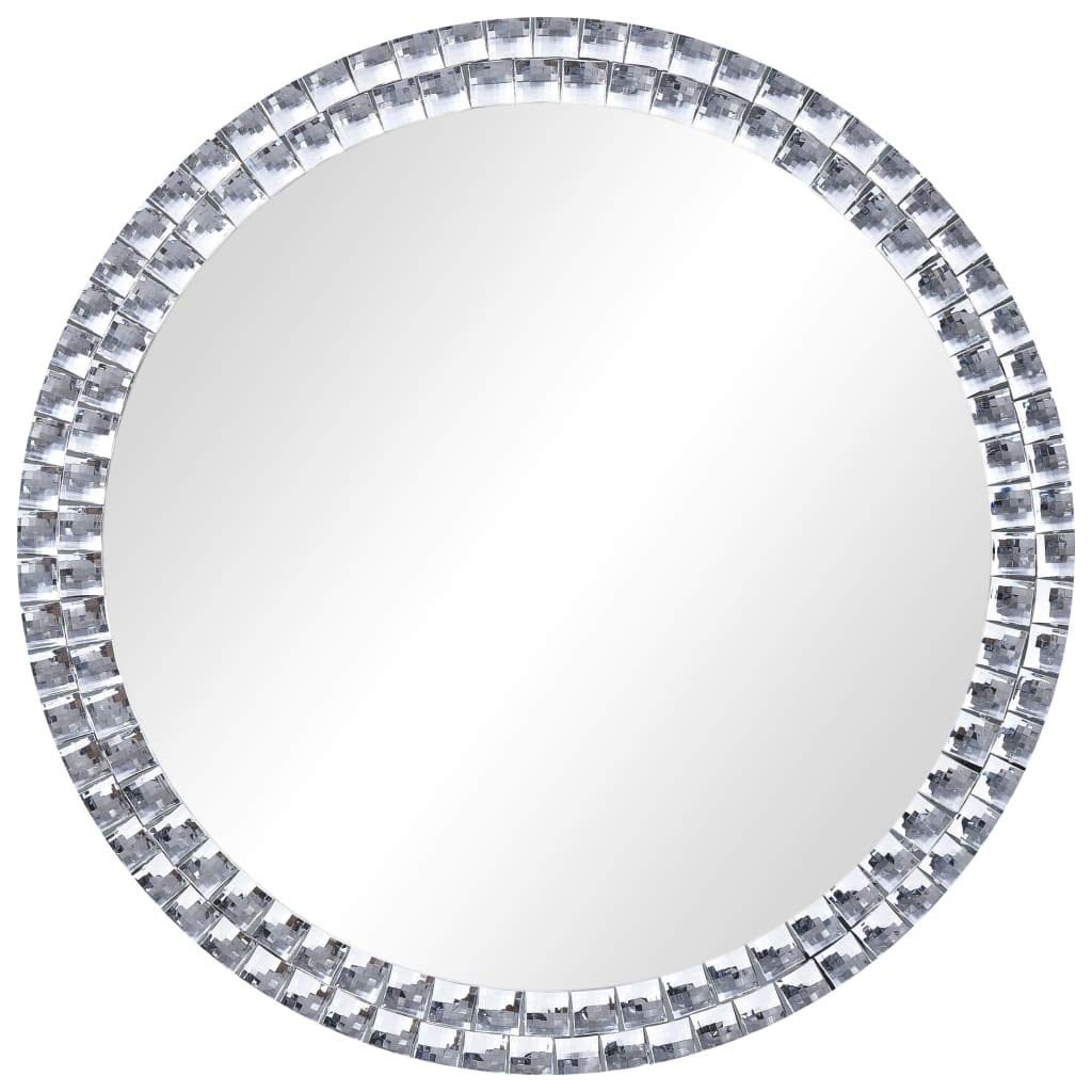 vidaXL Round Wall Mirror with Acrylic Crystal Rim and Tempered Glass - Silver Wall-mounted Dressing Mirror for Bathroom, Bedroom, and Living Room, 50 cm Diameter