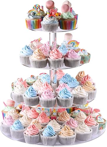 Miniatura 5 de Soporte para cupcakes, soporte redondo de 4 niveles para cupcakes, torre de postres, soporte de pastelería para bodas, cumpleaños, fiestas