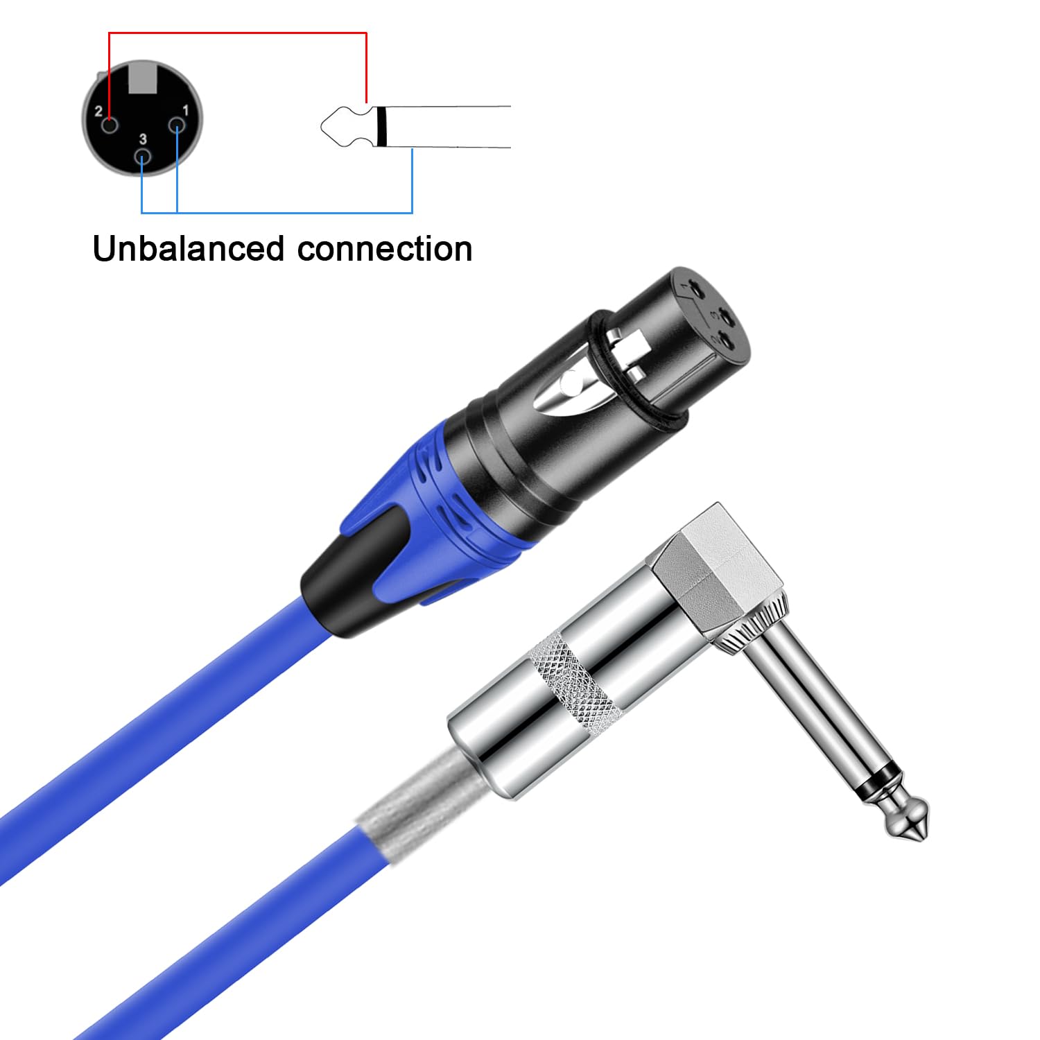 Cavo da XLR femmina a 1/4 TS ad angolo retto, 1/4 TS ad angolo retto a XLR femmina, cavo per microfono, strumenti (confezione da 2 pezzi)
