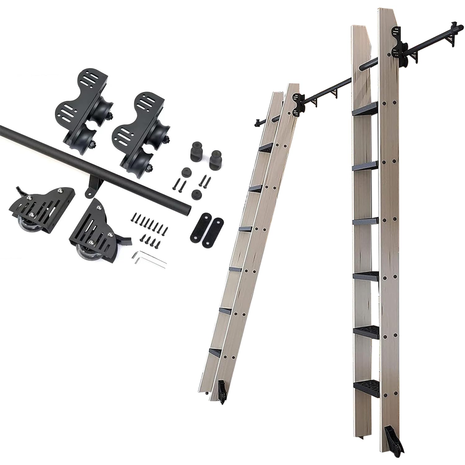 MRVAKDYDI Retractable Rolling Library Ladder Rails Kit, Retractable Library Ladder Black Track Kit Rolling Floor Wheels Brakes Glides 3-20ft(3.3ft/100cm Track Kit)