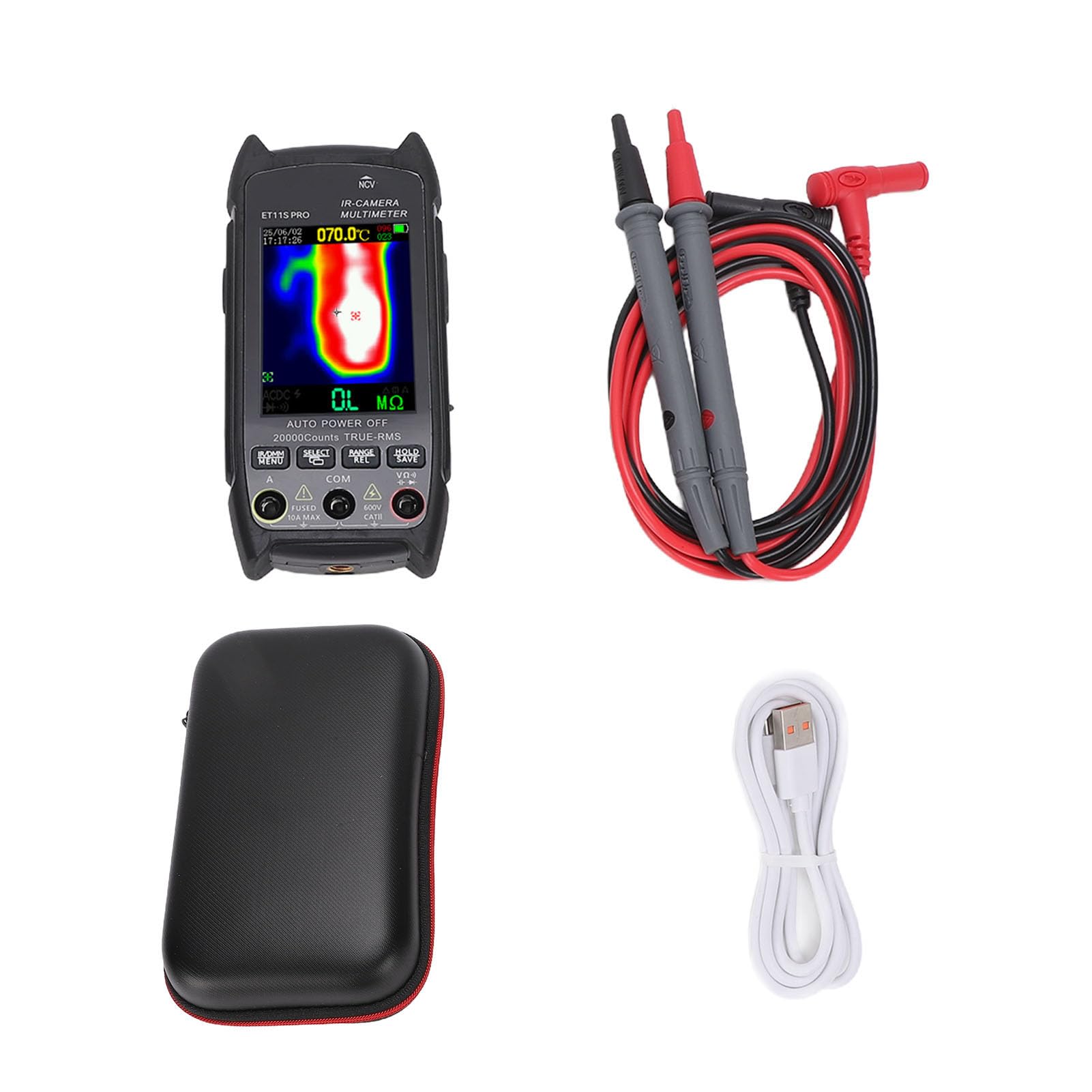 Jectse Multimetro Palmare con Termocamera, Display con Risoluzione a Infrarossi 32x32 240x240 con Rilevamento della Tensione Senza Contatto NCV, per Elettricisti e Tecnici