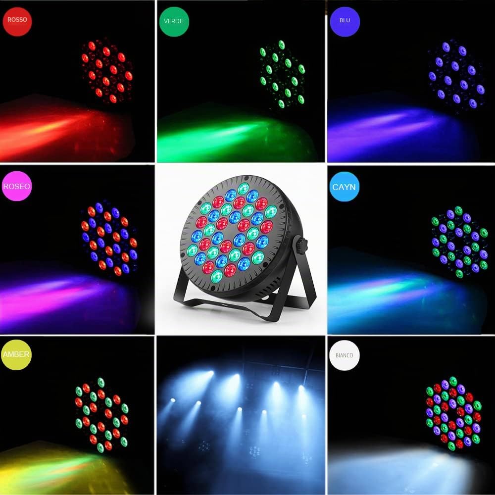 Par Led, Faro Led RGB 36W con 36 Led Luci Colorate con comando DMX e Telecomando per Feste, Discoteca, Eventi live, Concerti, Band - 2Pcs