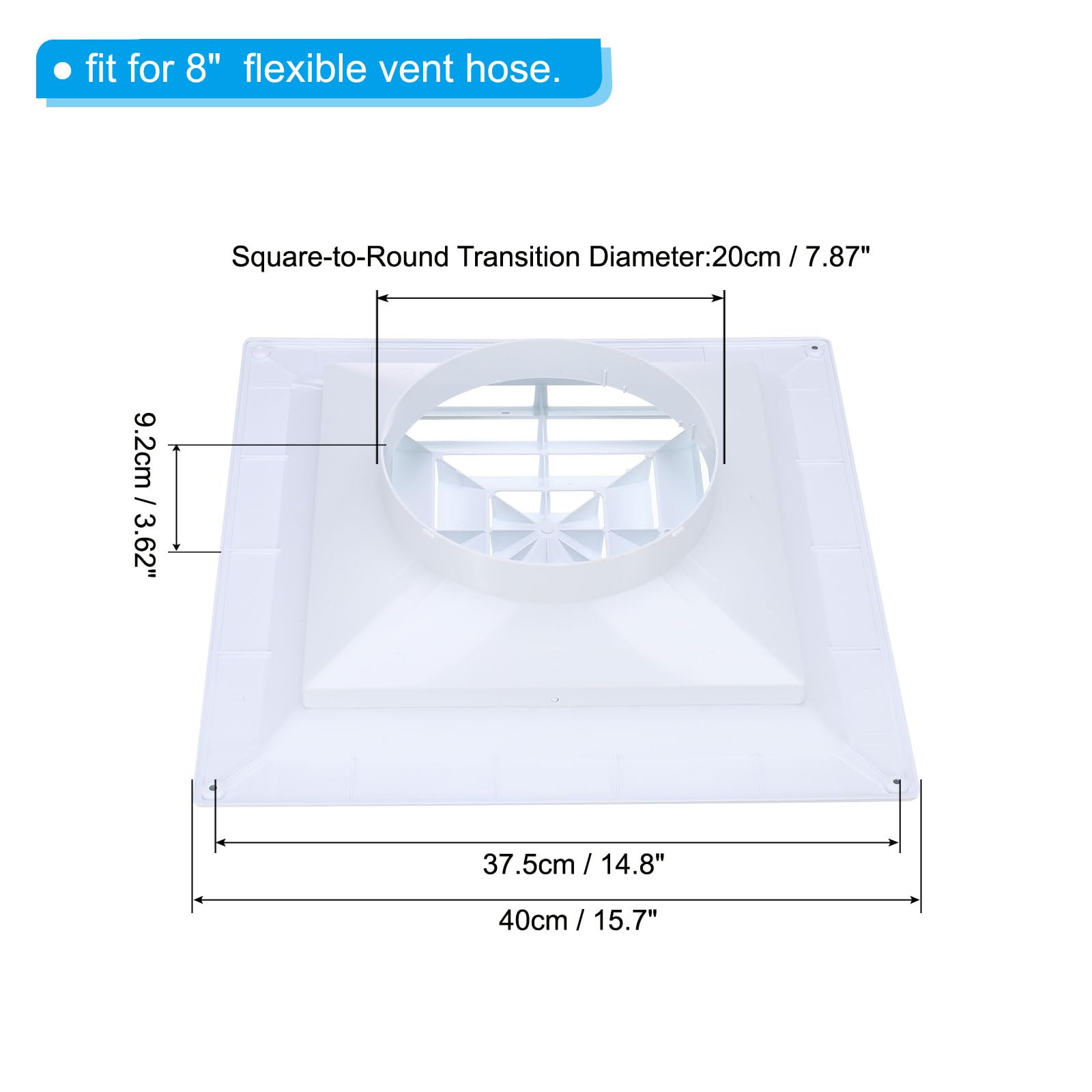 PATIKIL Cubierta De Rejilla De Aire Cuadrada 15.7 x 15.7 Pulgadas, 6 Pulgadas De Diámetro, Para Pared O Techo Con Adaptador Cuadrado A Redondo Para Ventilación De Hogar Baño Cocina