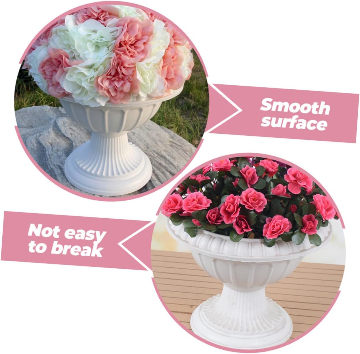 Lurrose 2pcs Vintage White Roman Flower Pot Plastic Planters for Front Porch and Wedding Party Decor with Delicate Embossed Urn Design