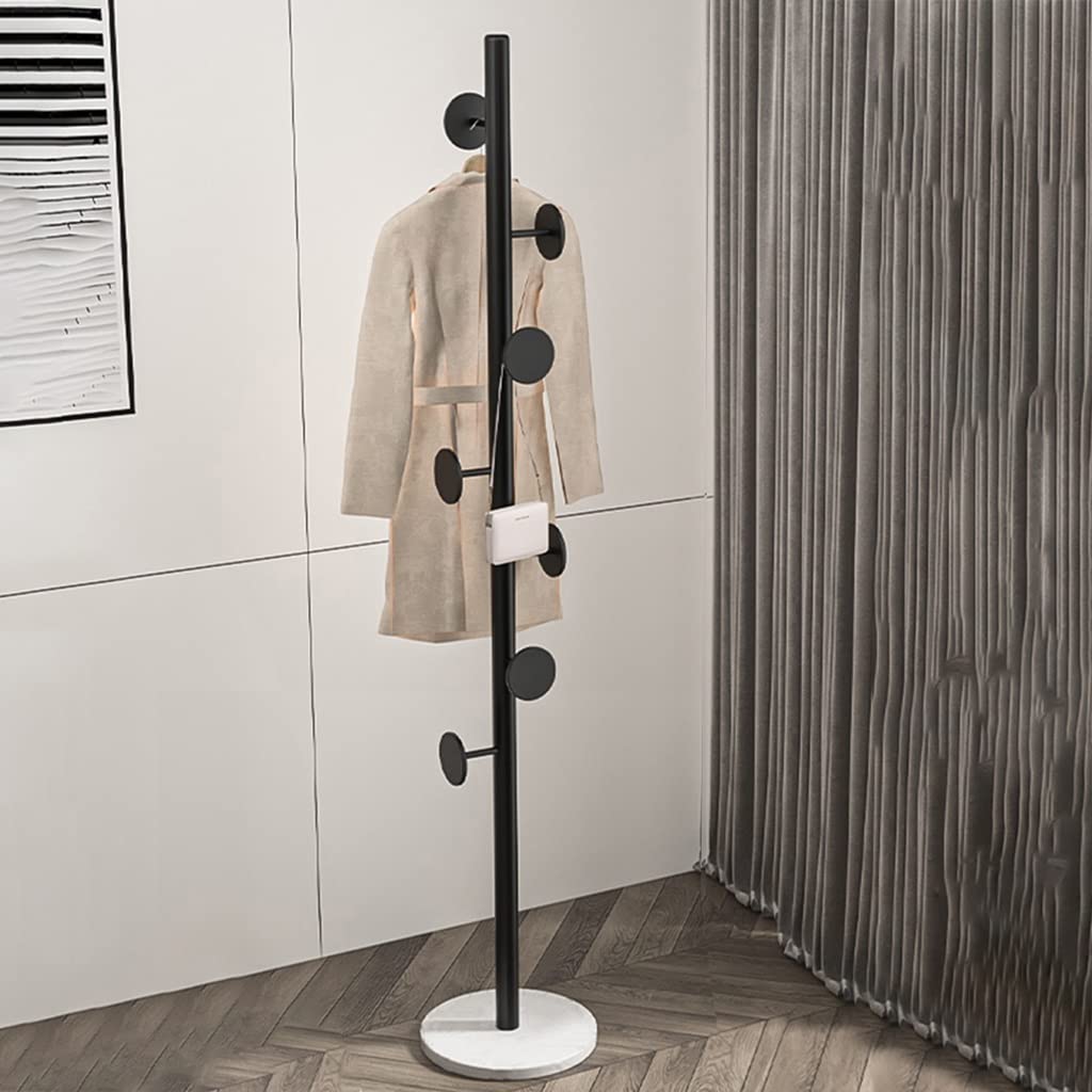 HYLYGFH Stylish Free-Standing Coat Rack with Marble Base, 7 Hooks for Coats, Hats, Scarves, Umbrellas – Versatile Hall Tree, Modern Metal Design (Black/White)