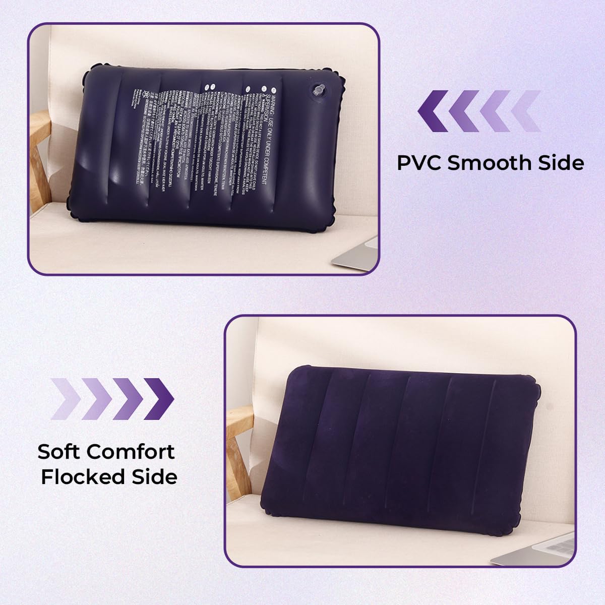 Almohada Hinchable Flocada 47x30cm Ultraligera Portátil Camping Playa Viajes