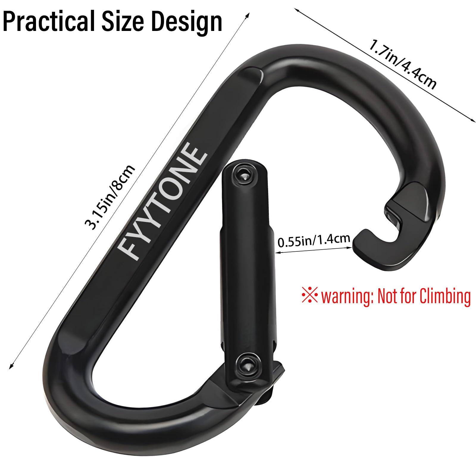 Mosquetón de acero negro resistente, 880 libras, mosquetones de 3.0 pulgadas, ganchos de resorte de anillo en D para hamacas, camping, senderismo, llaveros, exteriores y gimnasio, correa de