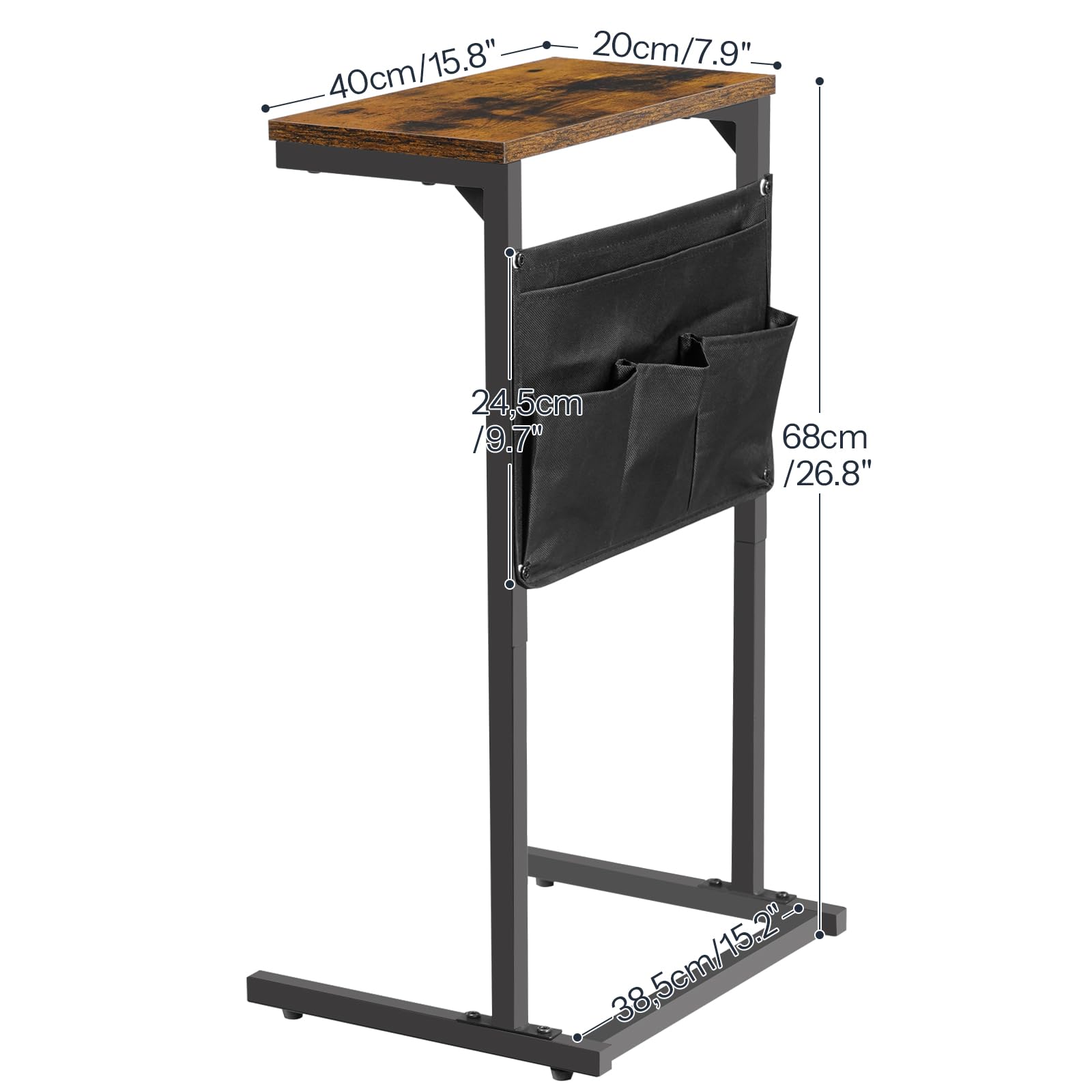 Costway Bijzettafel C-vorm, salontafel met metalen frame, koffietafel voor woonkamer, slaapkamer, kleine ruimtes, salontafel voor bank en bed, laptoptafel, 45,5 x 25,5 x 64 cm (grijs