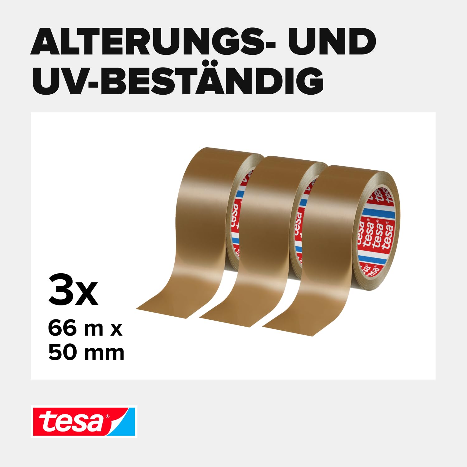 tesa SE Strong Low Noise Parcel Tape for Packing Parcels and Shipping Boxes - Brown - 3 Rolls of 66 m Each - 50 mm, 66 m: 50 mm, 66 m: 50 mm