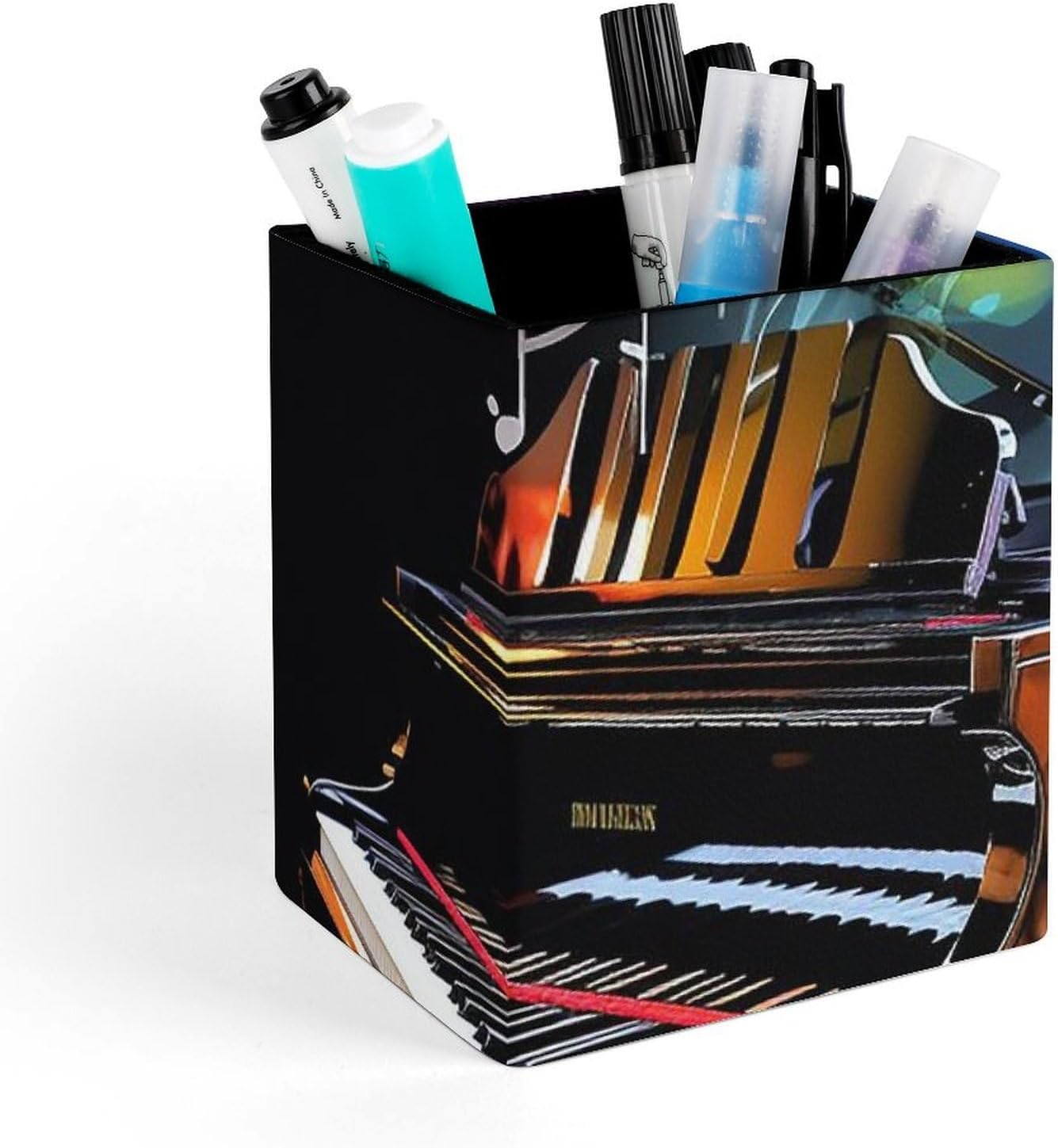 Saxophone And Piano Square Pen Holder Storage Box, Makeup Brush Storage Box, Suitable for Office, Bedroom, Living Room, Study, School