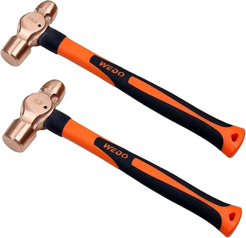 Miniatura 7 de WEDO Juego de martillo de bola de cobre de 3 piezas, 8 onzas + 12 onzas + 16 onzas (12 libra+34 lb+1 libra), martillo de bola con mango de madera,