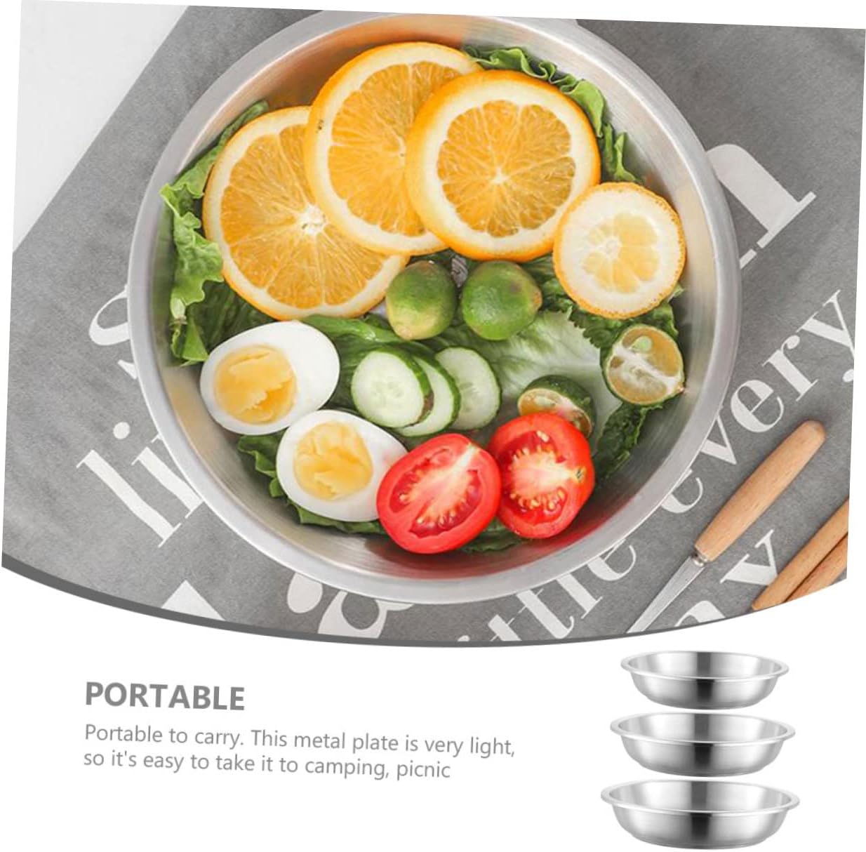 SECFOU 3pcs Stainless Steel Round Plates Simple Style Metal Dishes for Breakfast and Dinner Lightweight and Portable for Camping Picnics and Outdoor Use