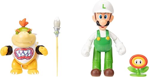 Miniatura 2 de Super Mario Nintendo - Figura de acción de 4 pulgadas, paquete de 2 Fire Luigi & Bowser Jr. con accesorios