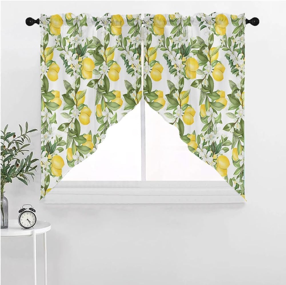 Summer Lemon Swag Valances Flower Leaves Curtain Topper for Kitchen Window