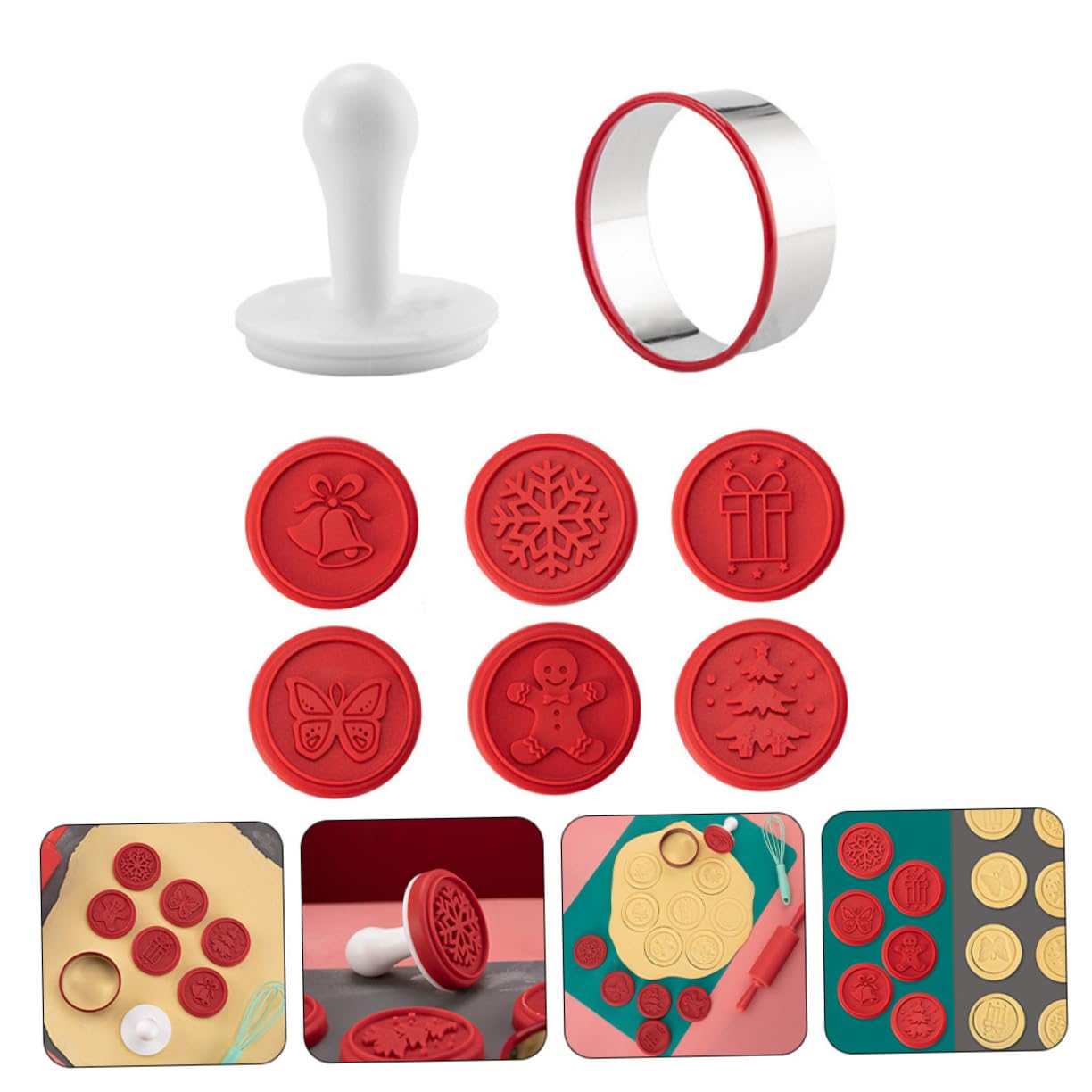 MAGICLULU 5 Juegos sello de galleta kitchen gadgets accesorios cocinita dibujos animados molde de pastel horneado sello decorativo para galletas accesorios para galletas gel de sílice rojo