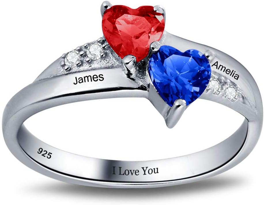 GLAMCARAT Sterling Silver Personalized Birthstone ring customized engraving fine jewelry for women mothers ring