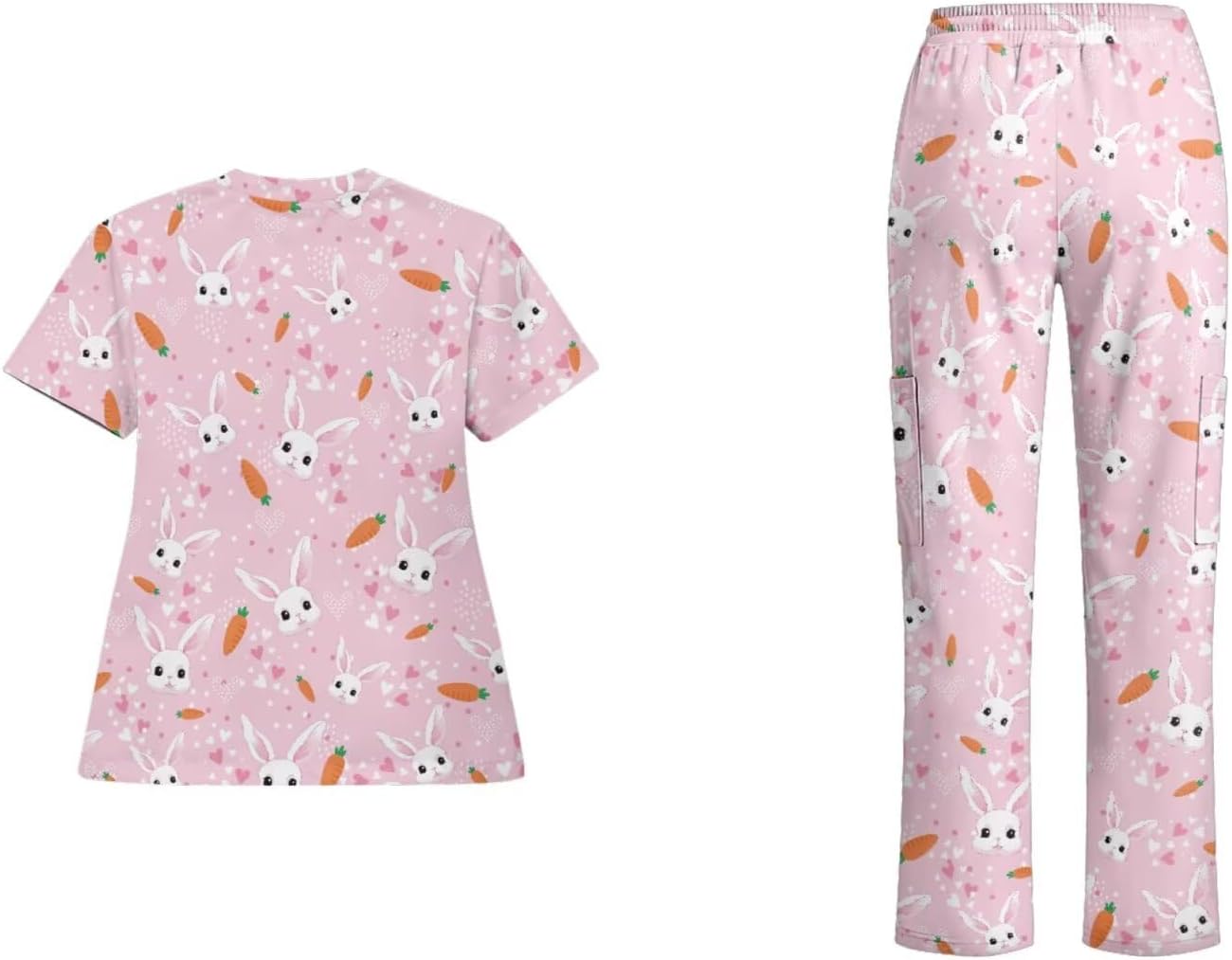 Printed Scrubs Set for Women Stretch V-Neck Scrub Tops with Pants, Pocket Medical Uniform for Nurse Doctor Work