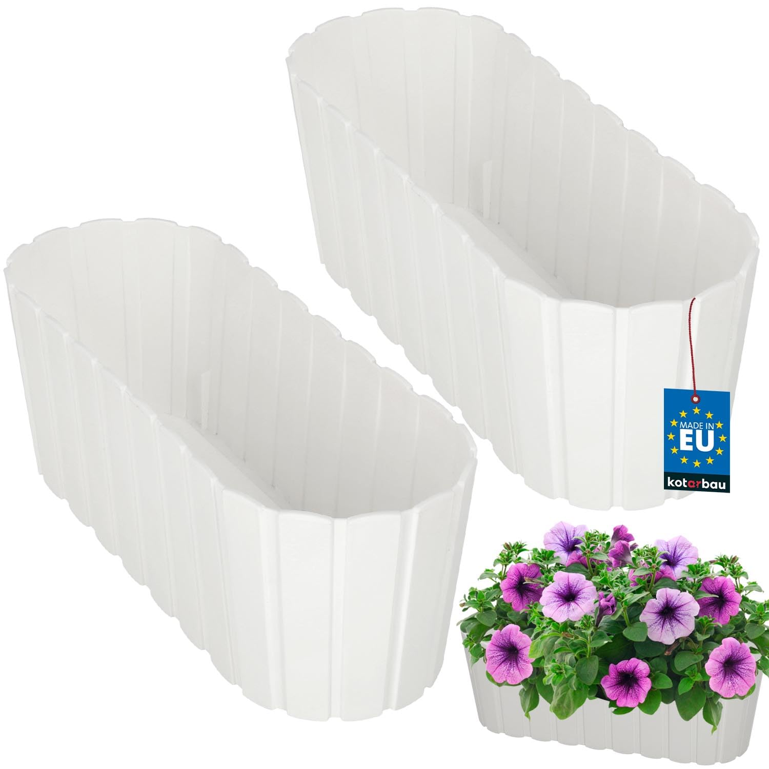 KOTARBAU® 2 pcs Plant Pot - Plastic - 40x13x13cm (15x5x5 inches) - White - Flower Pot - Rustic - Planter - Window Box Planter - Garden Planters - Balcony Planters - Rectangular — image 1