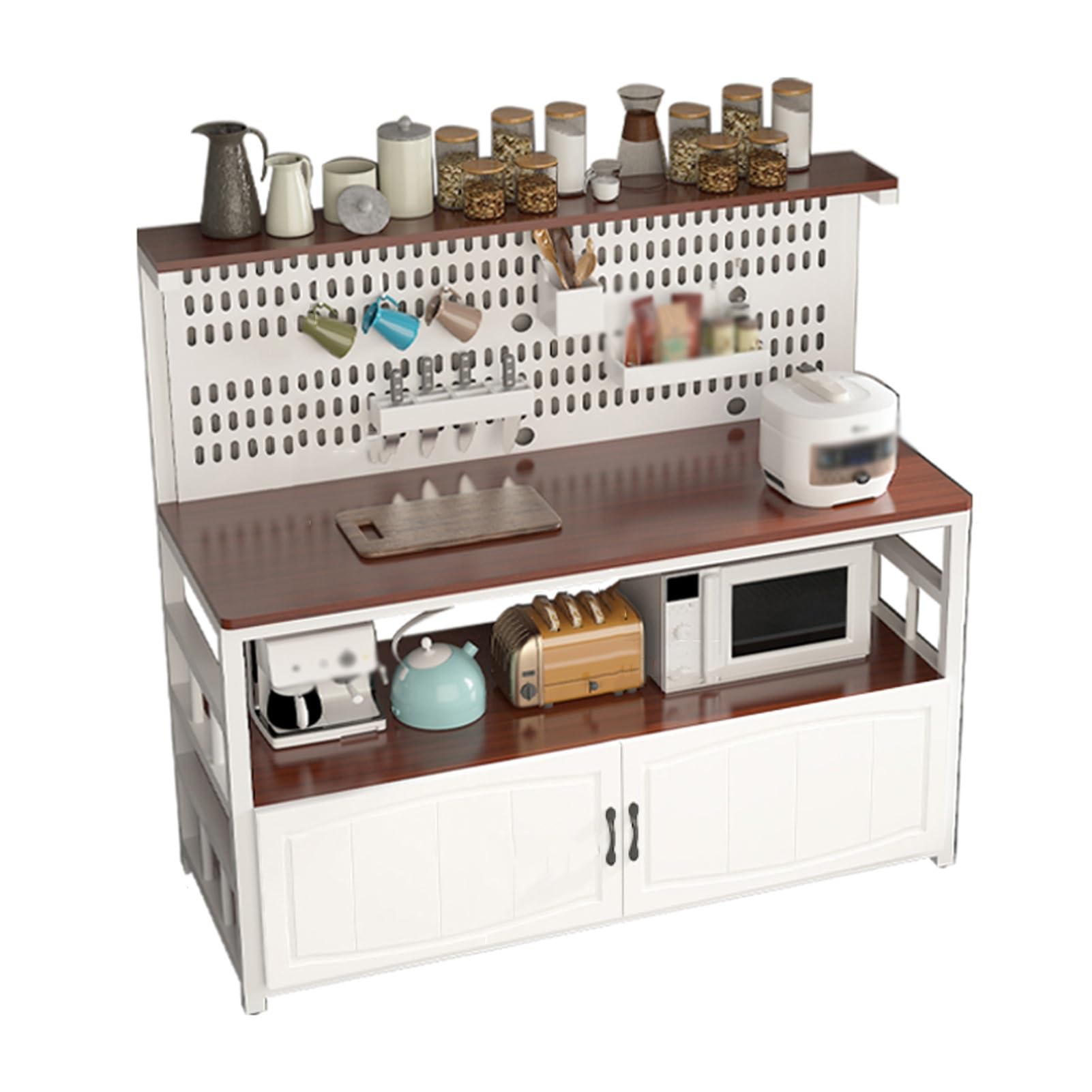 LYGXWJFC Isola Cucina con Portaoggetti e Pannello Posteriore Traforato Scaffale da Fornaio con Ripiano da Bar Marrone/Bianco 70x50x140 cm