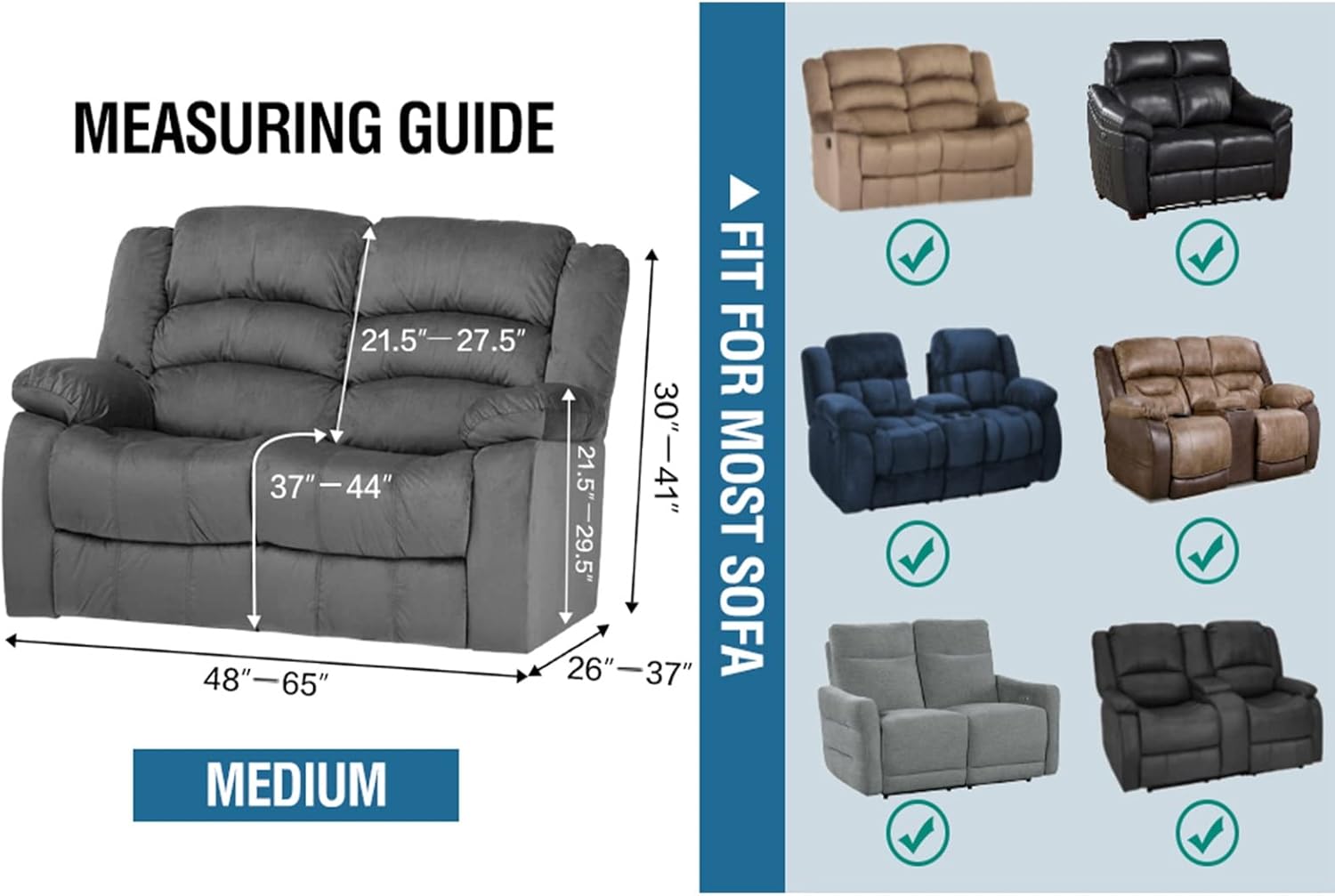 Stretch Recliner Chair Covers for Loveseat 2 Seater, 6 Piece Soft Recliner Covers for Recliner Chair Sofa Cover Recliner armchairs Cover Non-Slip Recliner Chair Cover Furniture Protector