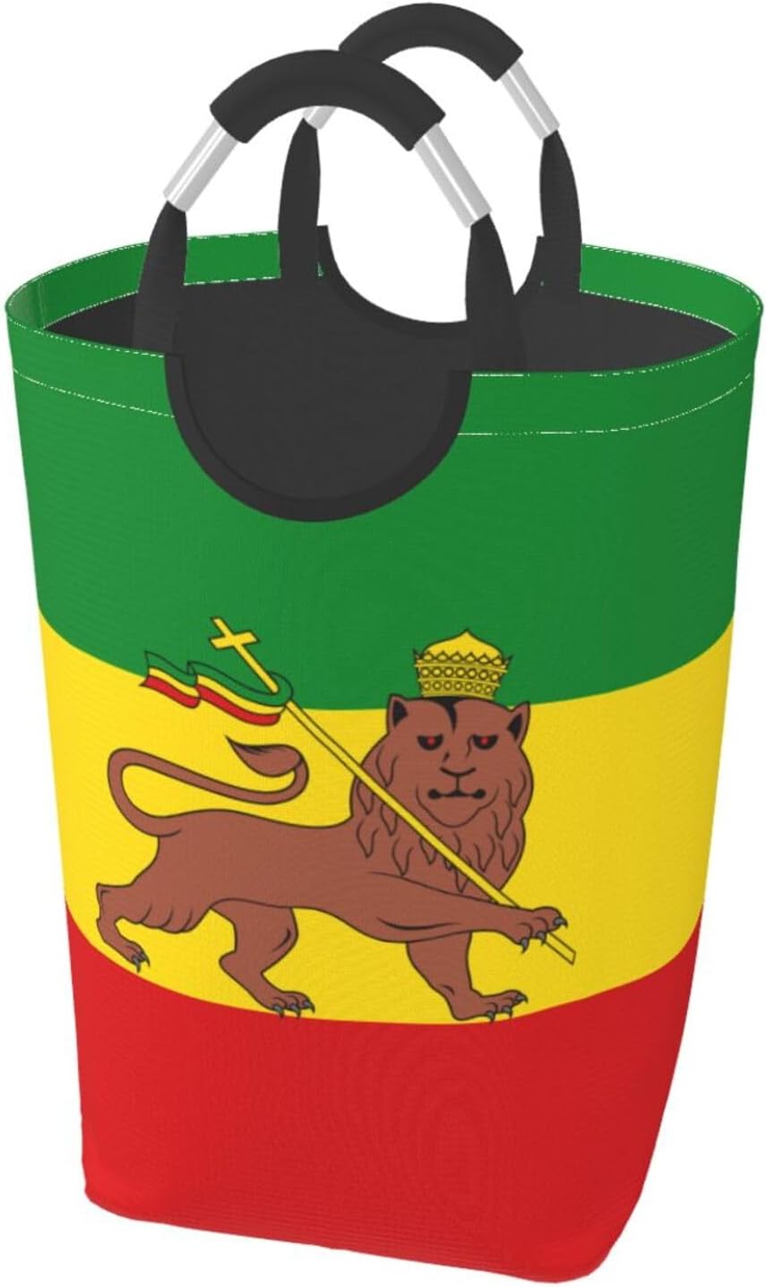 Ethiopia Lion of Judah Flag Dirty Clothes Storage Bag Laundry Basket With Handles Foldable 12.6" X 22.7"