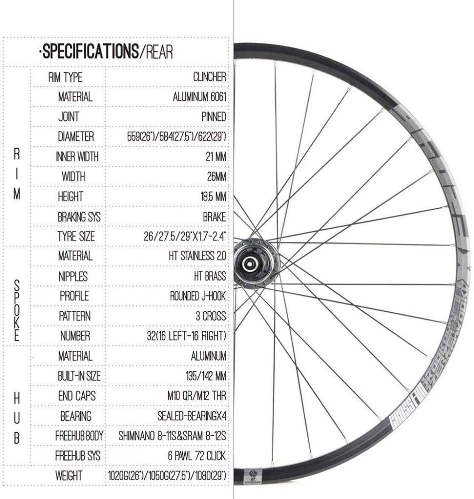 Vorderrad MTB Bike HINTERRAD 29"Räder Bike Alloy Wheel Set Scheibenfelgenbremse 8/9/10/11 Speed ​​Sealed Bearings Nabe Schnellspanner, Grau-27,5 Zoll
