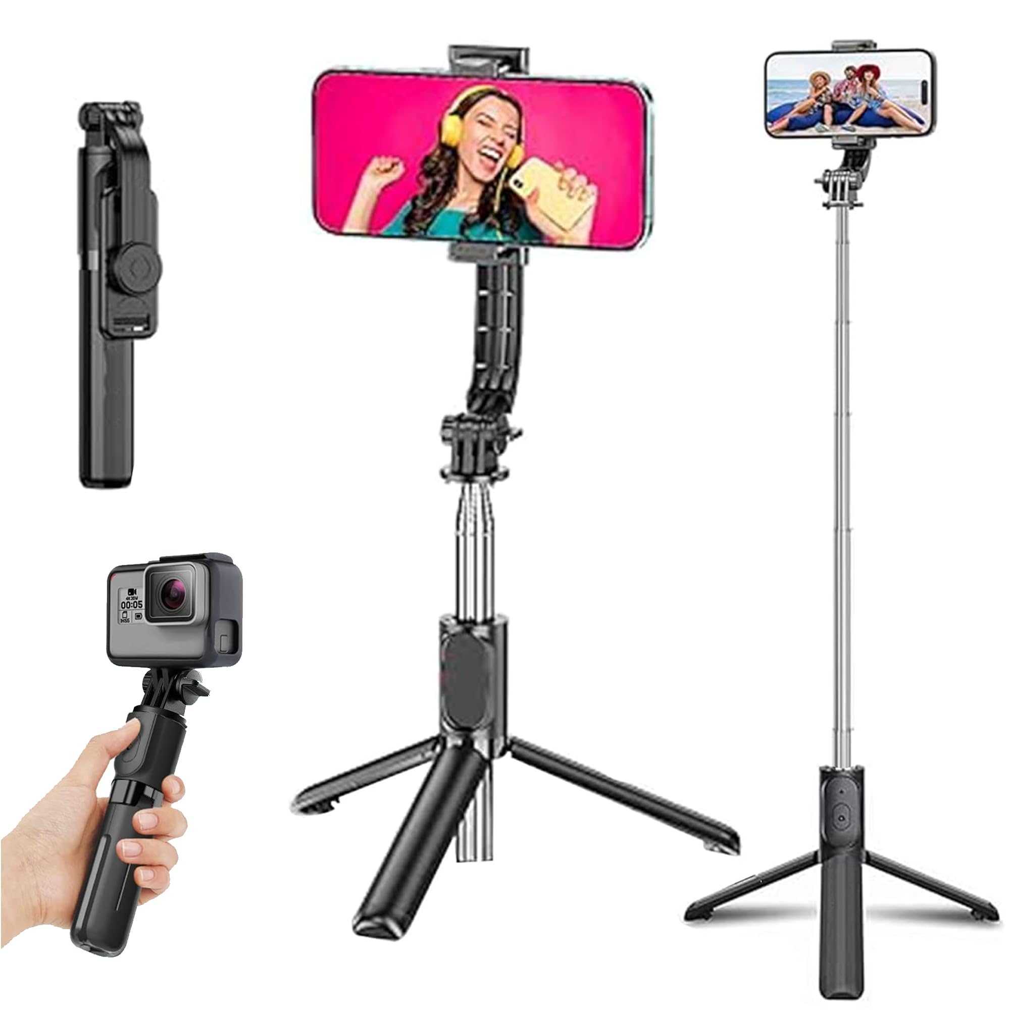 Kratos Extendable Selfie Stick Tripod Stand up to 100 cms Long, 360° Rotation, Compatible with iPhone, Samsung, Vivo, Redmi, Oppo, Gopro and All Smartphones with Bluetooth Remote-image-41