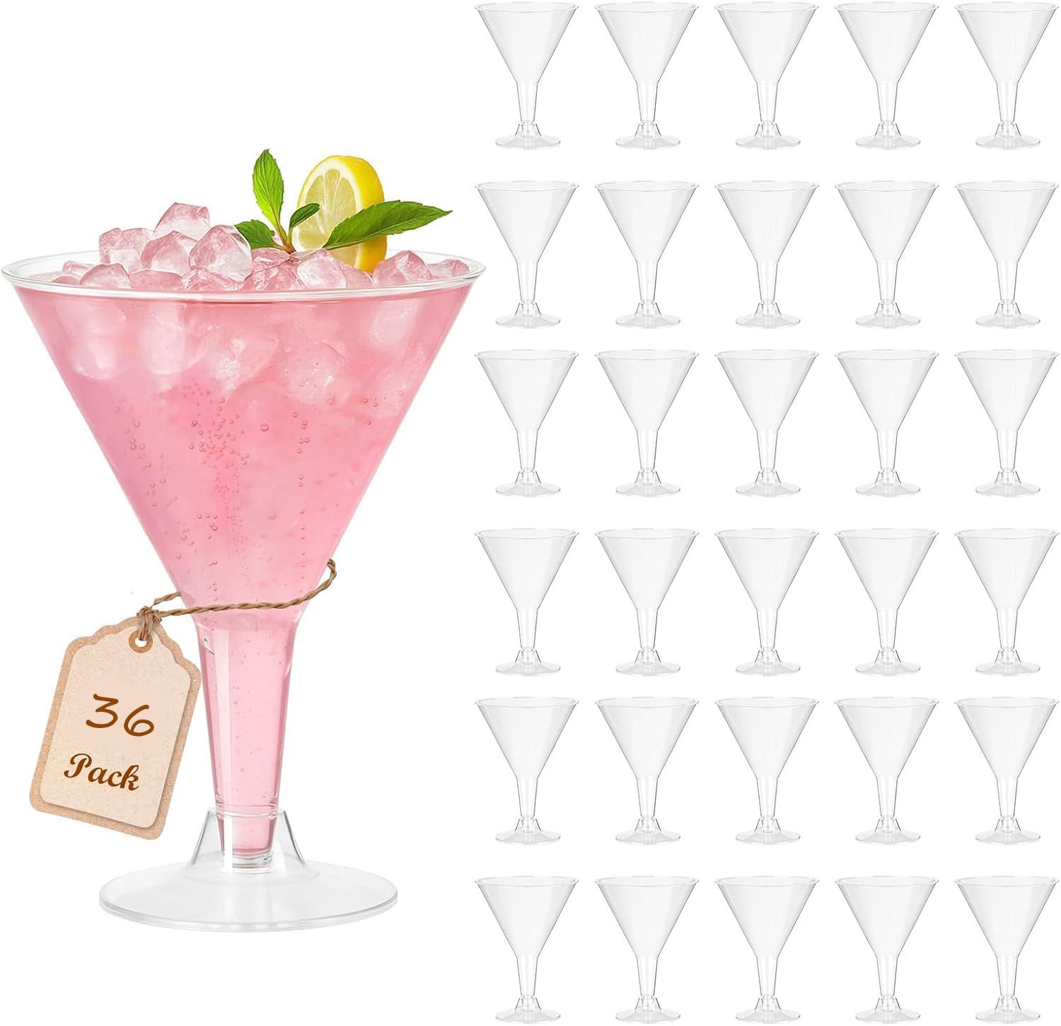 36 Pack Plastic Martini Glasses, 210ml Clear Party Cocktail Glasses Reusable Dessert Shooters Drinkware for Christmas & Wedding & Party & Birthday