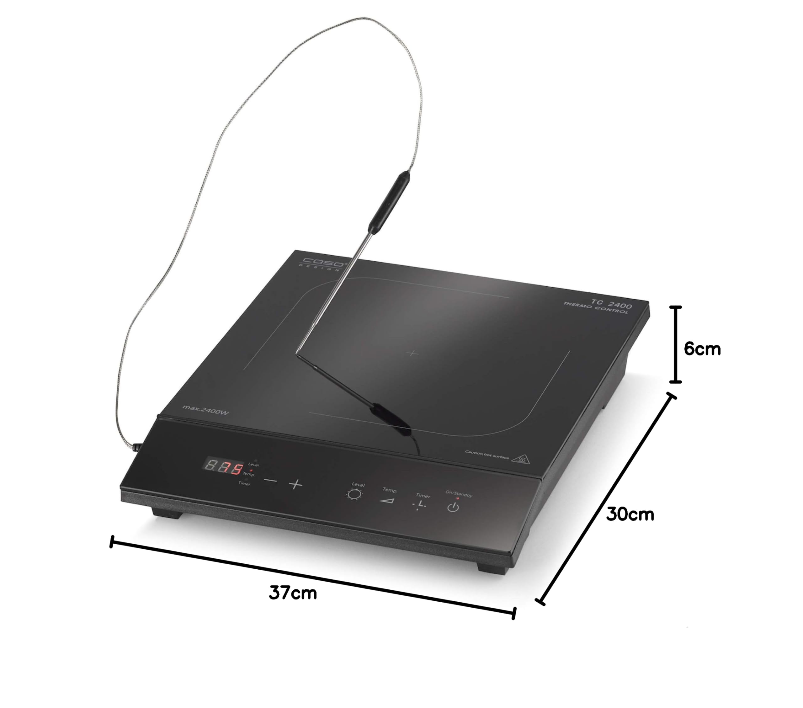 CASO TC2400 Thermo Control Einzel-Induktionskochfeld mit Thermometer für gradgenaues Braten und Kochen, perfekt für SousVide, Temperaturbereich 60-240°C, Timer, 2400 Watt
