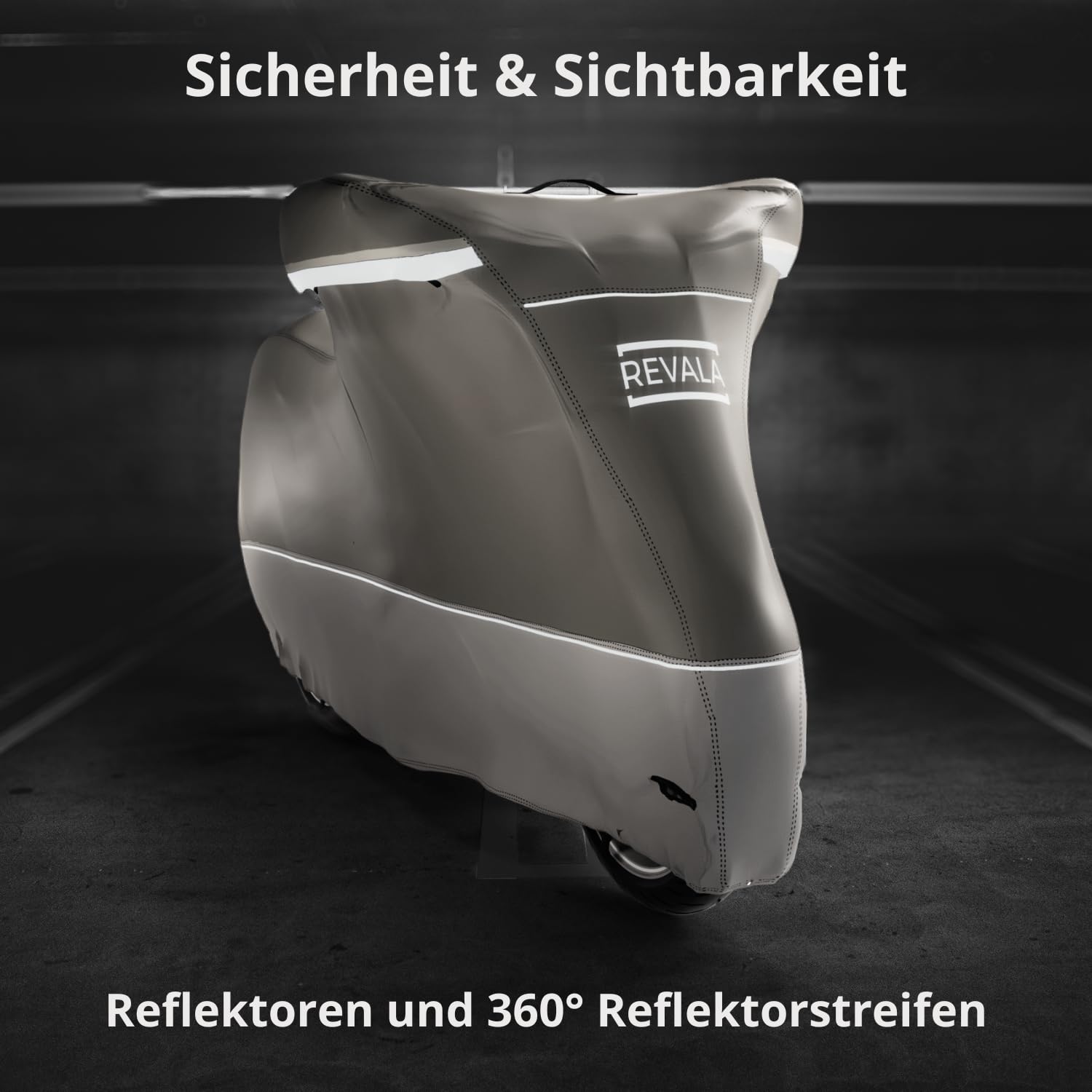 REVALA® Motorrad Abdeckplane Outdoor & Indoor | Wetterfeste Motorrad Garage | wasserdichte Motorradplane für Roller | Robuste Roller Abdeckung für draußen | Hitzebeständig + Tasche | 225x100x125cm