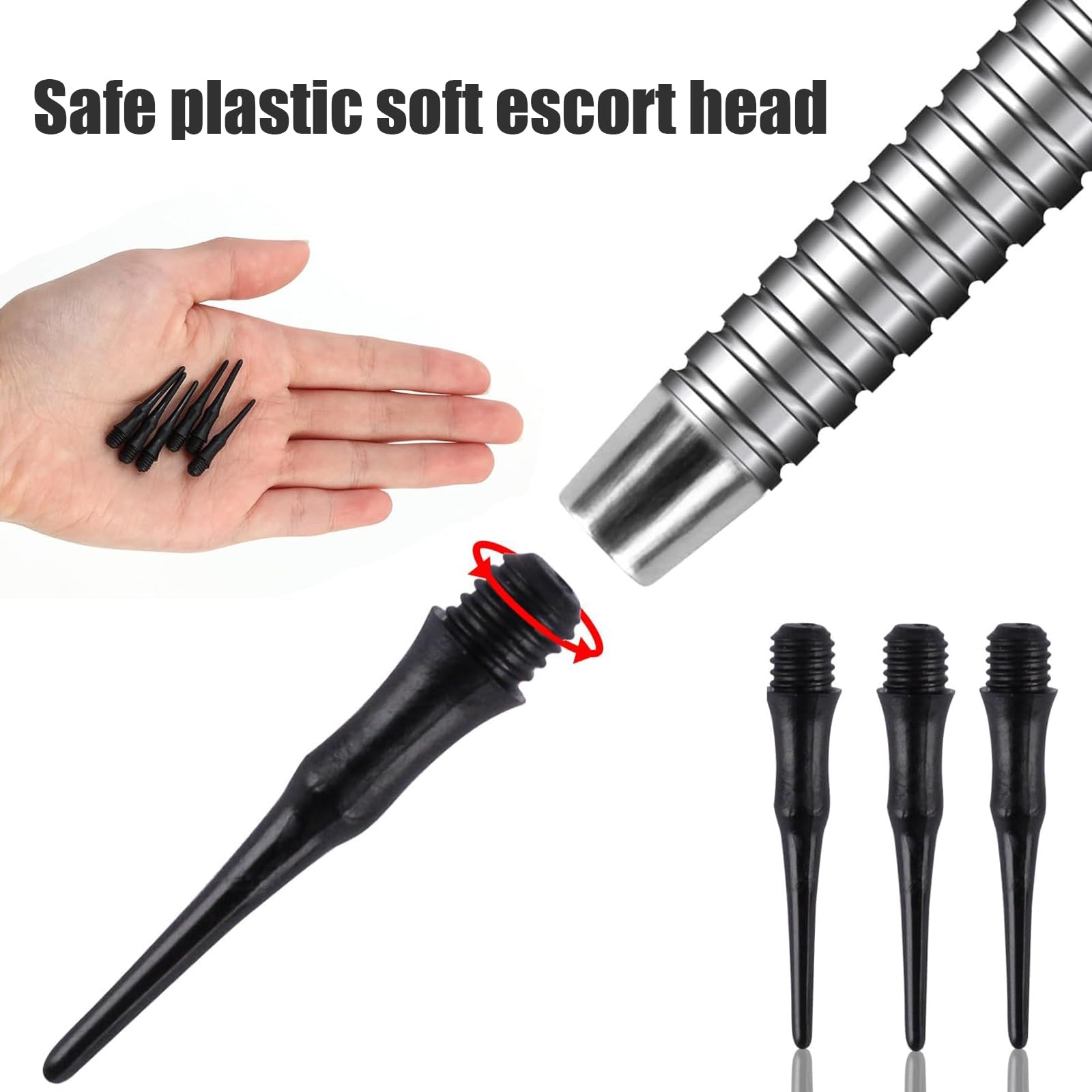 50 Pièce Pointes de Fléchettes en Plastique, Embouts de Fléchettes en Plastique, Pointe de Fléchette Souple, Professionnel Bout Fléchettes, Filetage 2BA, pour Fléchettes Électroniques,Noir