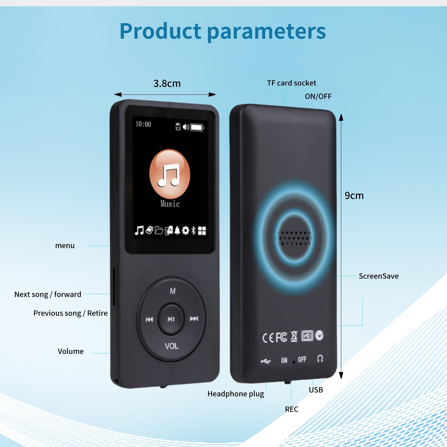 MP3 Player with Bluetooth 5.2 HiFi Sound, with Built-in Speaker/FM Radio/Voice Recorder/E-Book, Lossless Sound Multifunctional Mini Design Ideal for Sport Running (Earphones Included)