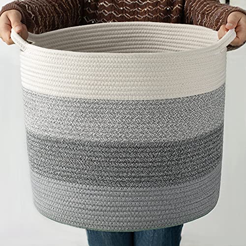 Image of COSYLAND Large 15.7“x15.7“x10“ Storage Laundry Basket Woven Cotton Rope Organizer for Blanket Toys Towels Baby Nursery Hamper Bin with Handle