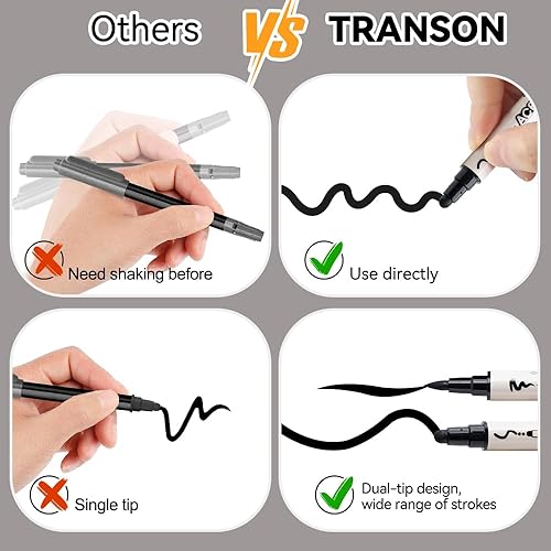 Miniatura 5 de TRANSON Juego de 4 marcadores de pintura negra y 4 blancos y marcadores de pintura acrílica de doble punta para pintura de roca, vidrio, lienzo,