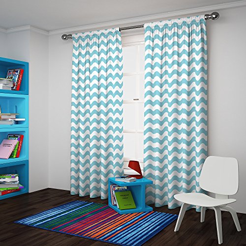 ECLIPSE Kids Room Darkening Curtains for Bedroom - My Scene 42" x 84" Thermal Insulated Single Panel Rod Pocket Light Blocking Privacy Curtains for Nursery, Pool Blue