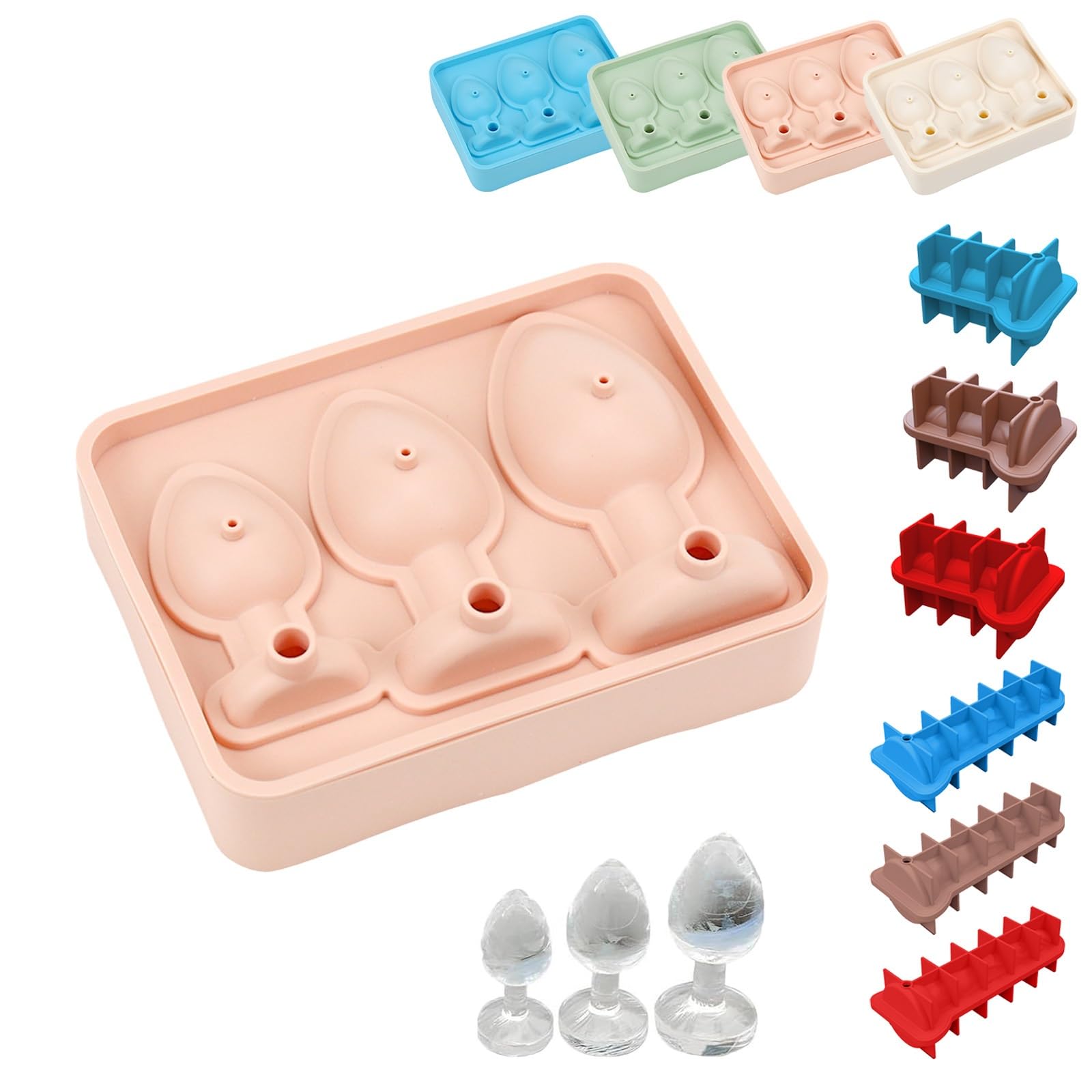Homaskylynn Butt Plug Ice Mold, Butt Penis Plug Ice Cube Tray, Anal Plug Ice Mold, Butt Plug Ice Maker, Personalized Ice Cube Mold with Lid, Adult Prank Silicone Ice Cube Tray for Stanley Cup(A-Pink)