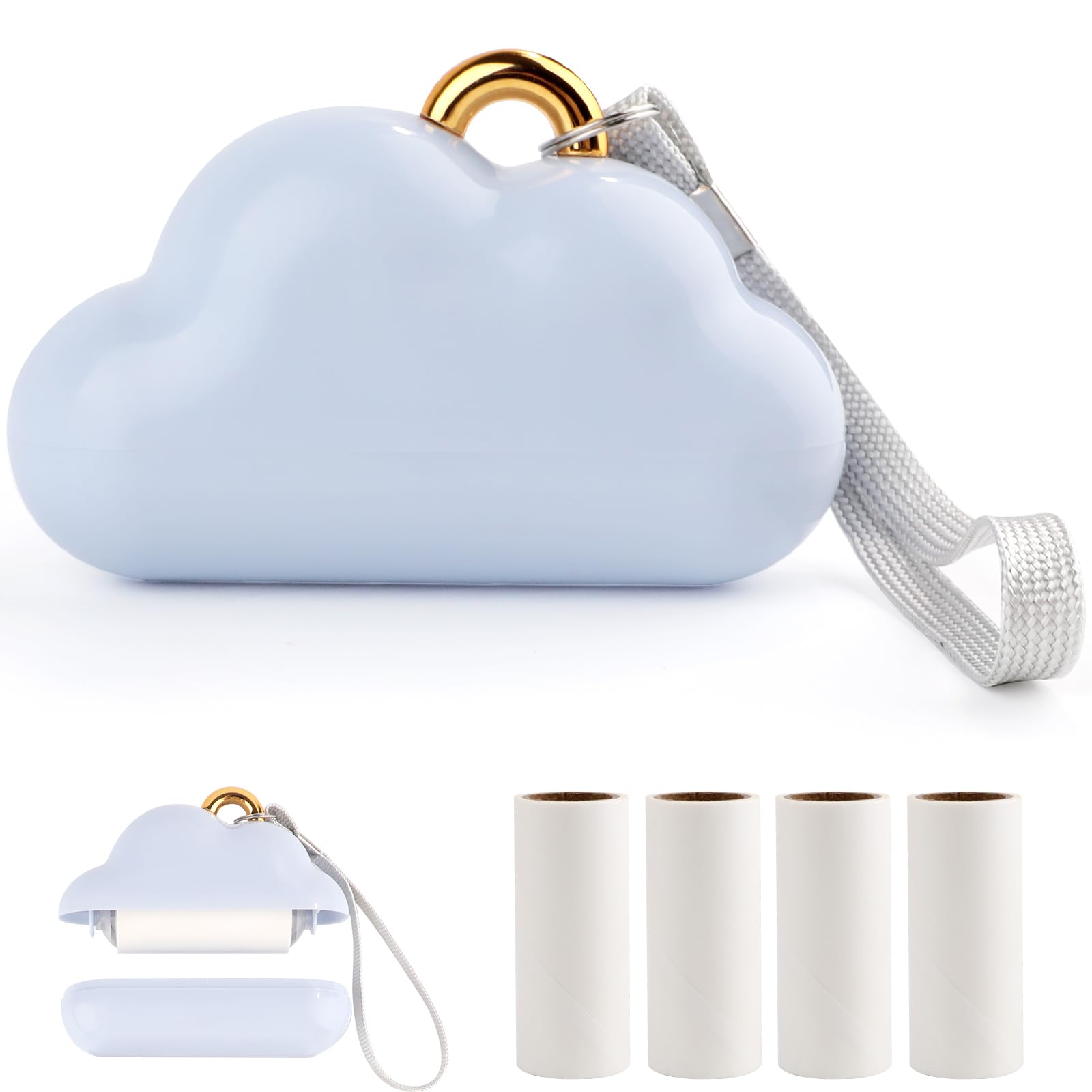 Blue Cloud-Shaped Mini Lint Roller for Clothes Pet Hair Removal Travel Size Reusable Sticky Roller Sofa Car Furniture Sticky Tape Hair Remover Includes 5 Refillable Rollers 150 Sheets