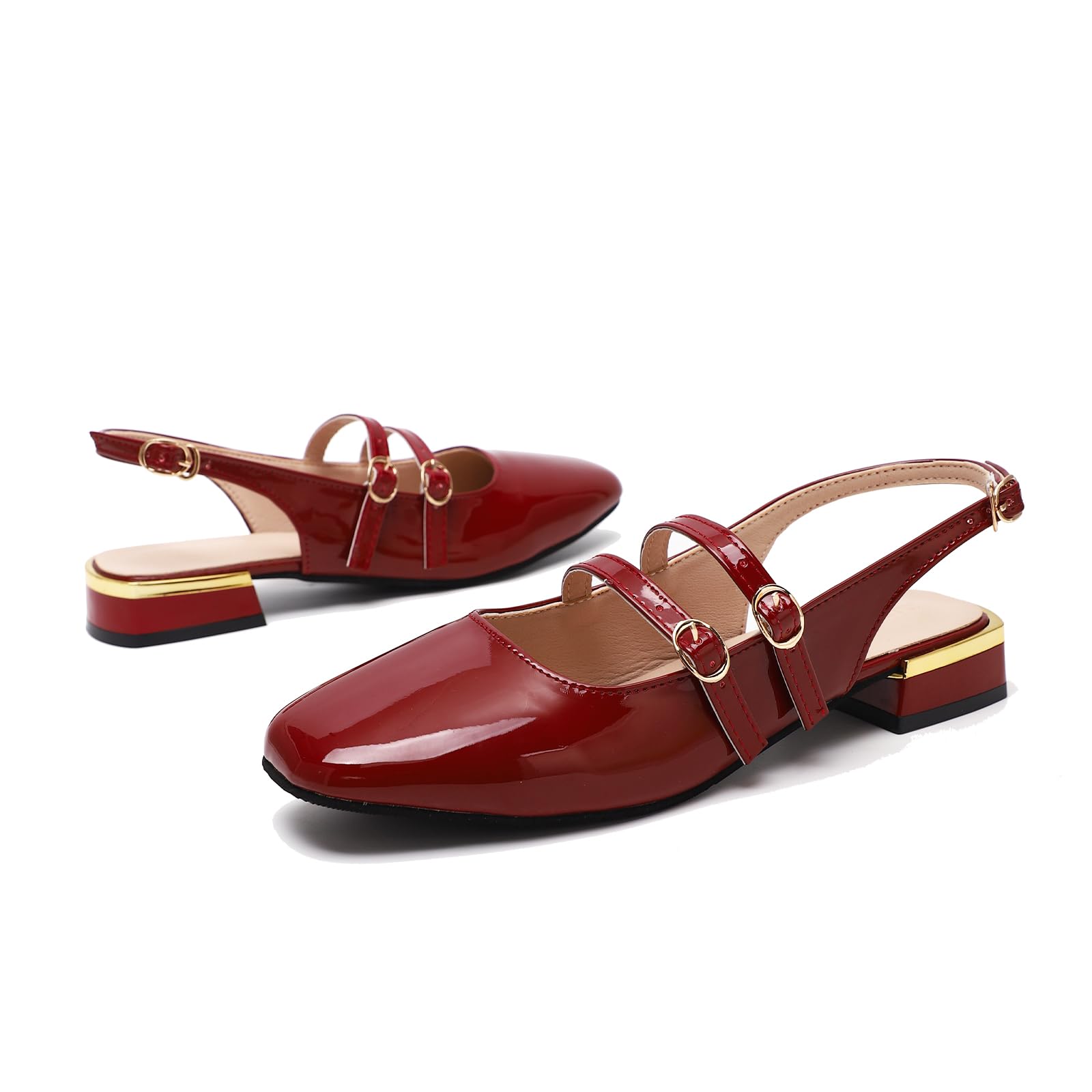 Sandalias Mujer Mary Jane Bailarina Elegante Zapatos de Talón Mocasines de Cuero Loafers de Bajo Zapatos Planos con Doble Hebilla
