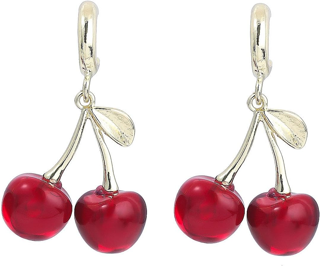 Dainty 3D Cherry Drop Earrings Hypoallergenic Cute Fruit Leaf Statement Earrings Trendy Aesthetic Jewelry Accessories Presents for Women Wife
