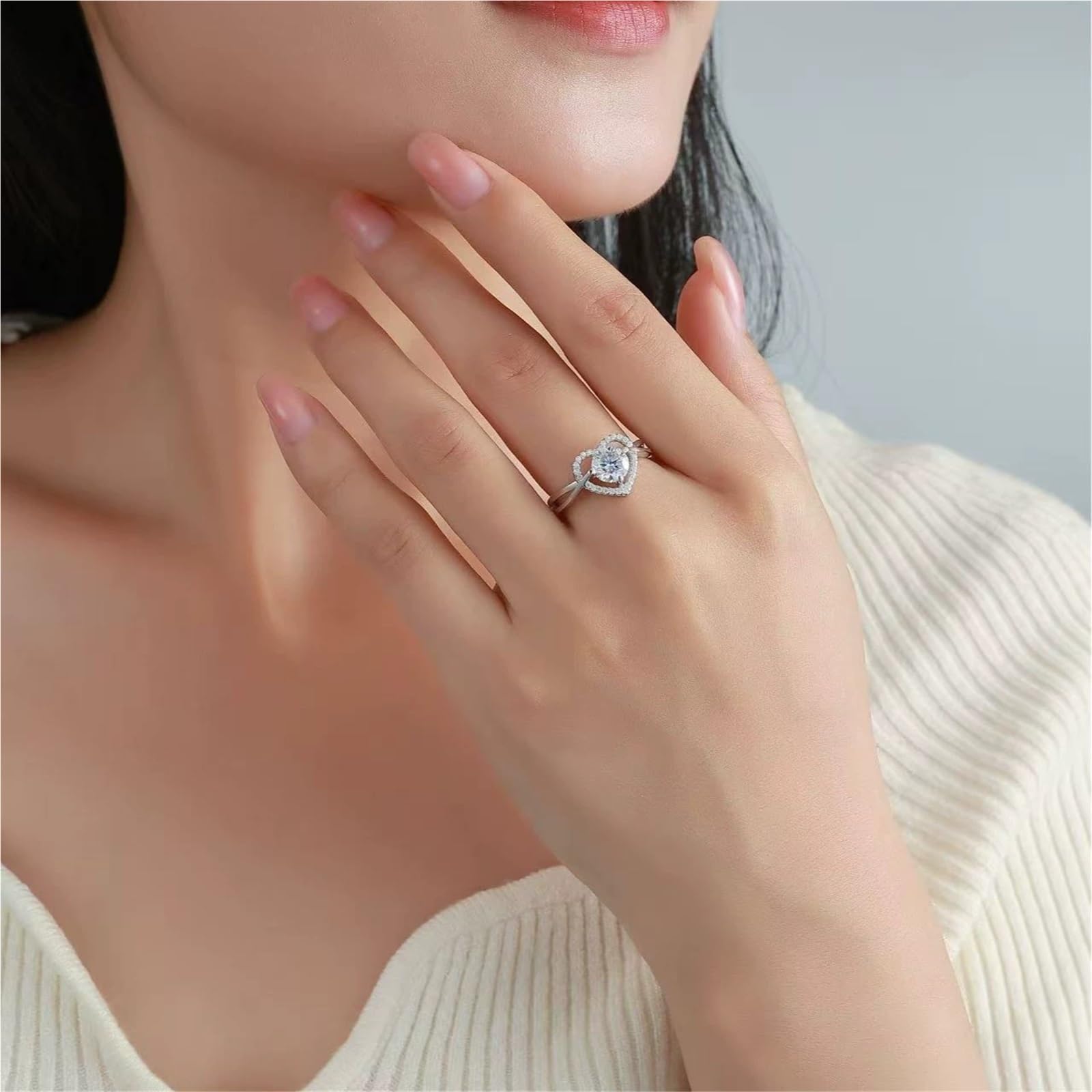 Moissanite srebrny pierścionek dla kobiet serce w kratkę krzyż do układania w stosy obrączka zaręczynowa rocznica S925 pierścionek przyrzeczenia