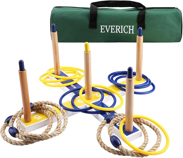 INPODAK Hookey Ring Toss, Quoits Garden Game, Wooden Hoopla Game, Kids Safe Darts Boards Game for Boys Girls Teenagers Indoor Outdoor