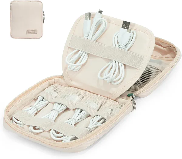 LENTION Cable Organizer Bag, Electronics Accessories Organizer, Waterproof Cable Bag for Power Bank, Chargers, USB Cables, SD Cards, Earphones (Beige) Beige 6.69 x 5.12 x 1.57 inches