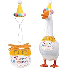 Jmkcoz Birthday Porch Goose Outfits Lawn Goose Statue Costume with Party Hat Bandana for 23" 17" Cement Plastic Statue Patio Yard Garden Outdoor Decor Yellow