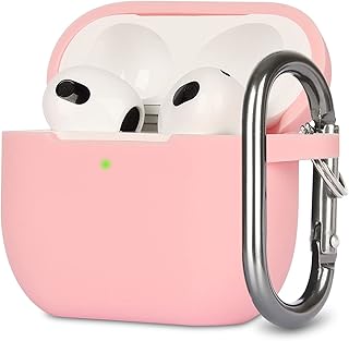 KOKOKA Case Cover Compatible with Airpods 3, Soft Silicone Skin Case Cover Shock-Absorbing Protective Case for Airpods 3rd Generation with Carabiner, Front LED Visible, Pink