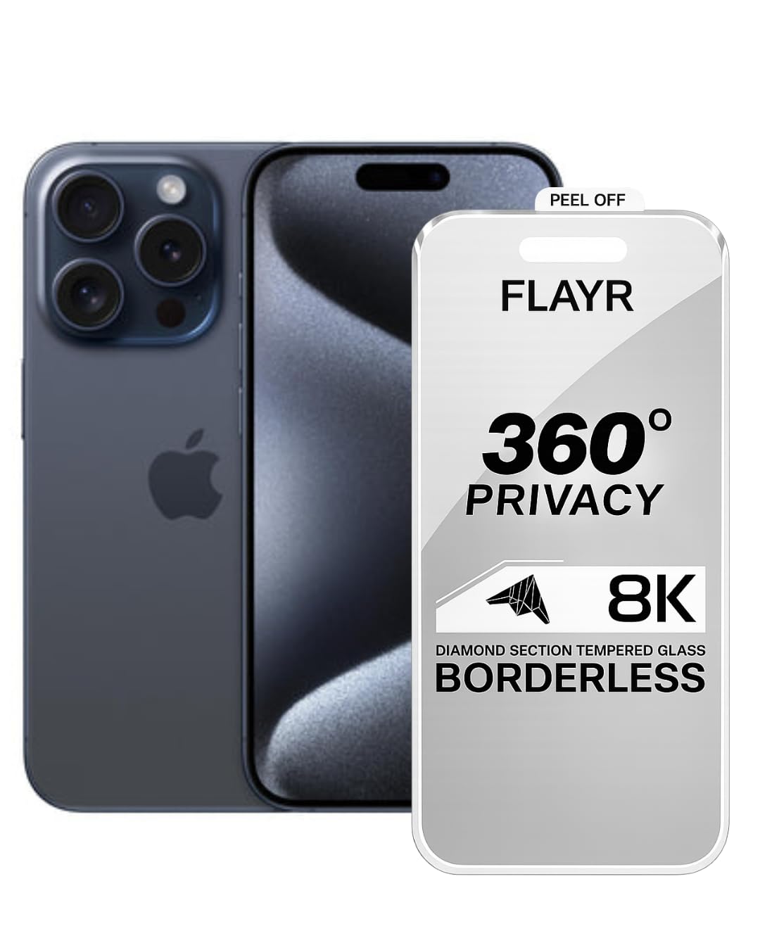FLAYR 360° Privacy Tempered Glass for iPhone 15 Pro Borderless | 8K Diamond Section, 360° Privacy Shield, Borderless Design, Tempered Glass, Easy Peel Off-picture-20