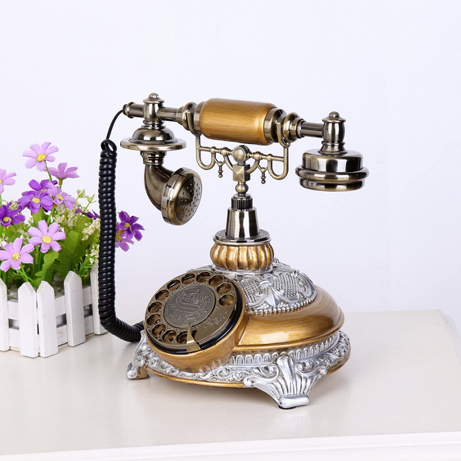Zabytkowy telefon Telefon europejski Amerykański dom stacjonarny Biuro Antyczny w stylu retro Wodoodporna galwanizacja wysokich temperaturach ，Telefon w stylu vintage(Beige)