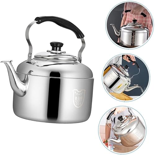 Miniatura 8 de Luxshiny Hervidor de té de 6 litros para acampar, hervidor de agua silbante de acero inoxidable, tetera con mango fresco, hervidor de café, olla de