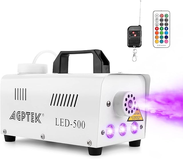 Fog Machine, AGPtEK Automatic Spray Smoke Machine with Colorful LED Light Effect, Wireless and Wired Remotes with Preheating Light Indicator, for Halloween, Christmas, Wedding & Stage Performance