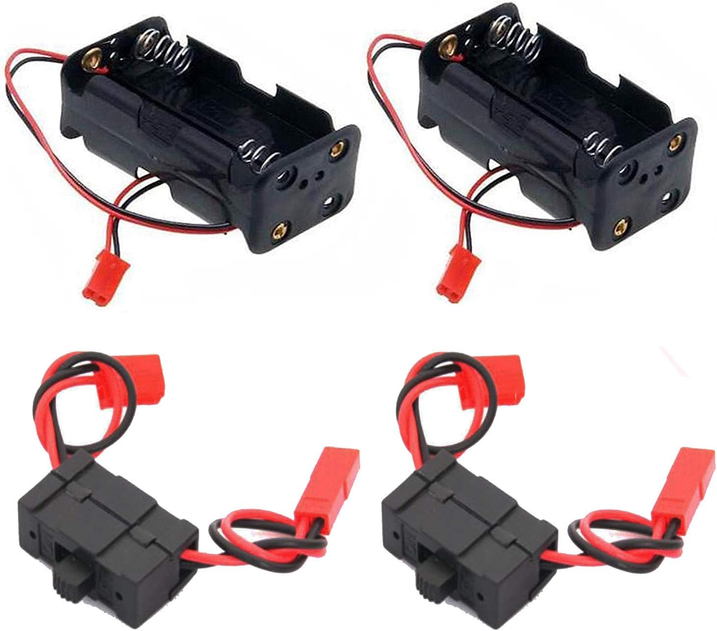 2Set ShareGoo On/Off Power Switch Battery Receiver & 4 Cell AA Battery Container Case Holder Pack Box with JST Plug Compatible with HSP Redcat Traxxas 1/8 1/10 RC Nitro Power Car Crawler Truck