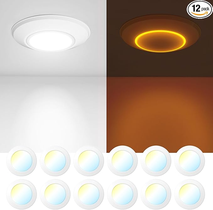 Amico 12-Pack LED Disk Lights, 5/6" Dimmable Ceiling